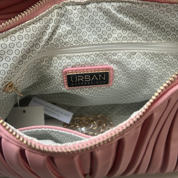 Urban Expressions pink pleated purse cross body chain vegan leather - Picture 2 of 5